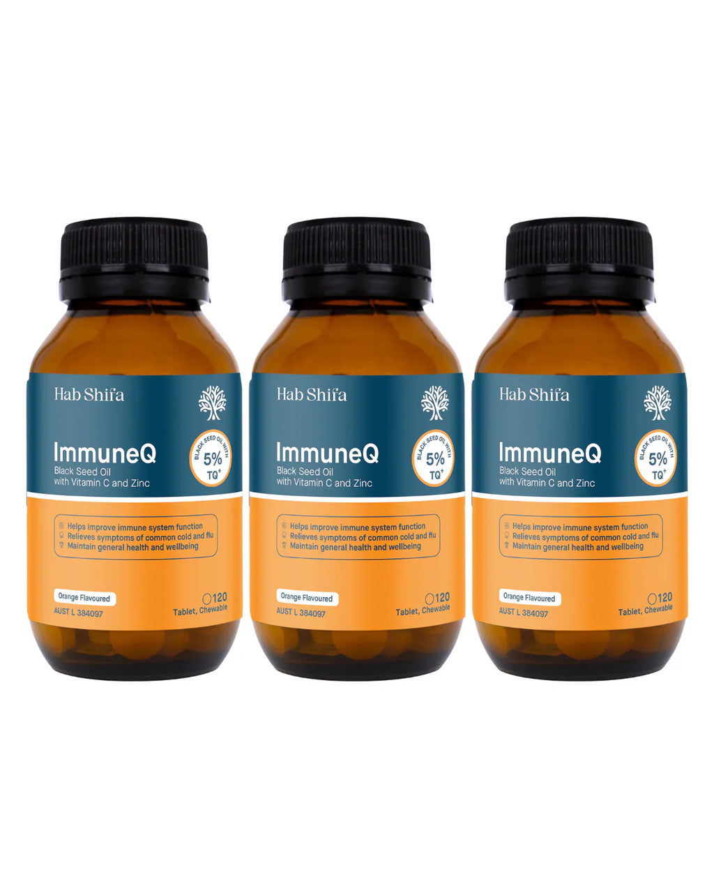 Hab Shifa ImmuneQ Organic Black Seed with Vitamin C & Zinc Chewable Orange 120t