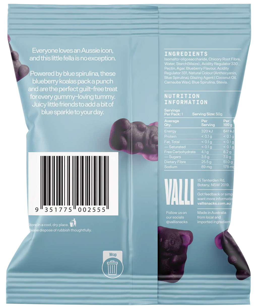 Valli Snacks Blueberry Koala Bears with Blue Spirulina | 50g