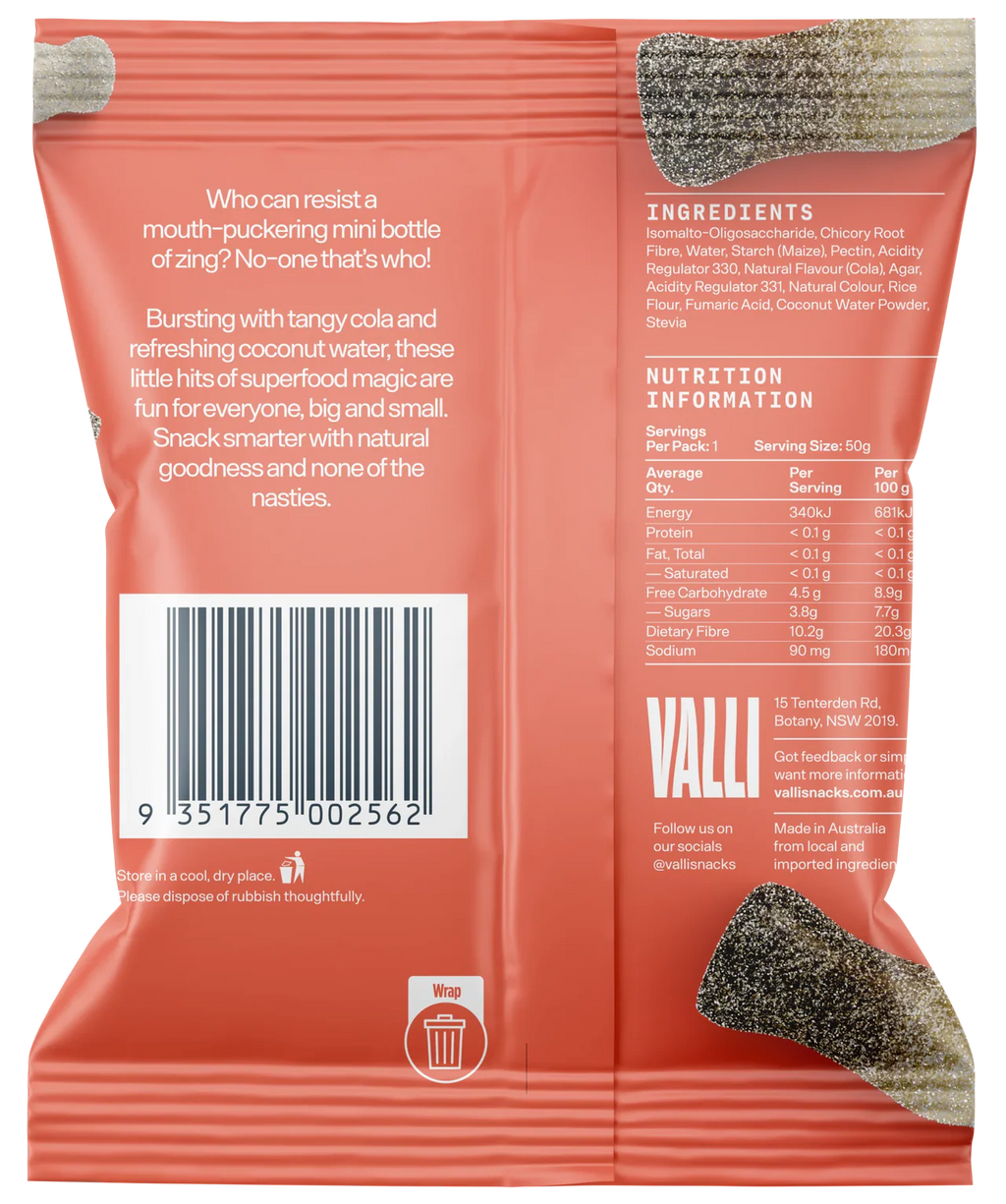 Valli Snacks Sour Cola Bottles with Coconut Water | 50g
