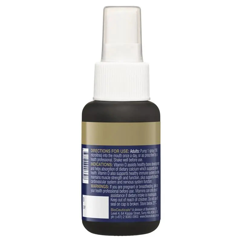 BioCeuticals D3 Vegan Spray 50mL - Directions for use back label