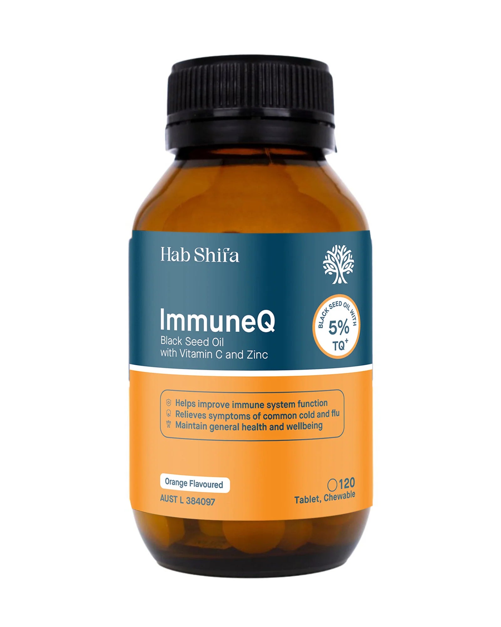 Hab Shifa ImmuneQ Organic Black Seed with Vitamin C & Zinc Chewable Orange 120t