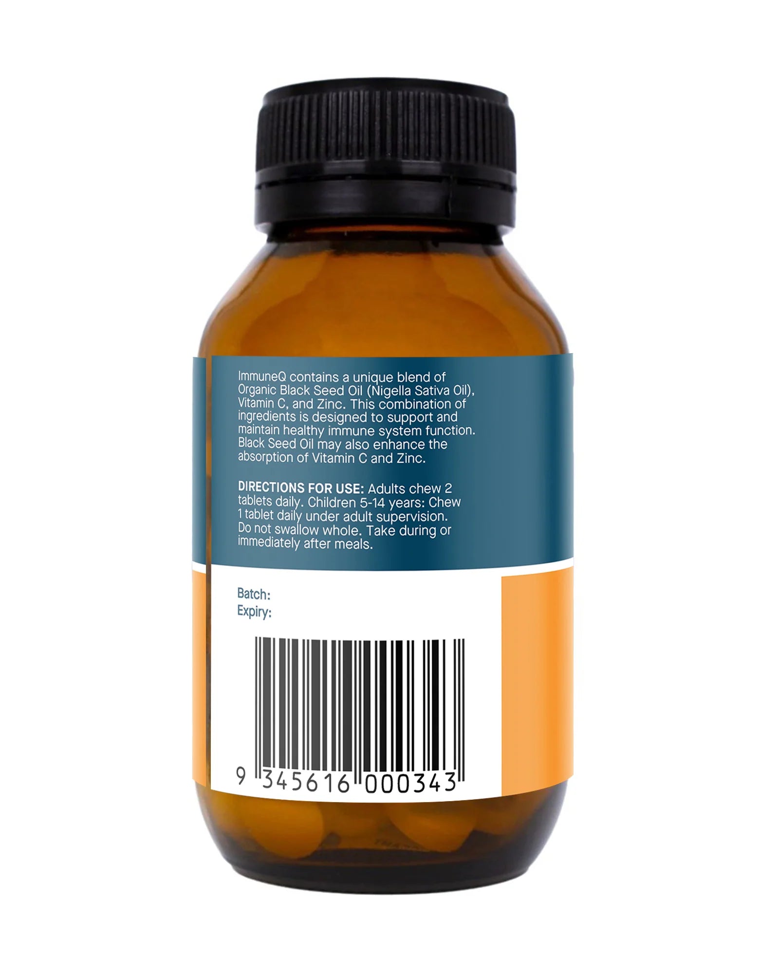 Hab Shifa ImmuneQ Organic Black Seed with Vitamin C & Zinc Chewable Orange 120t