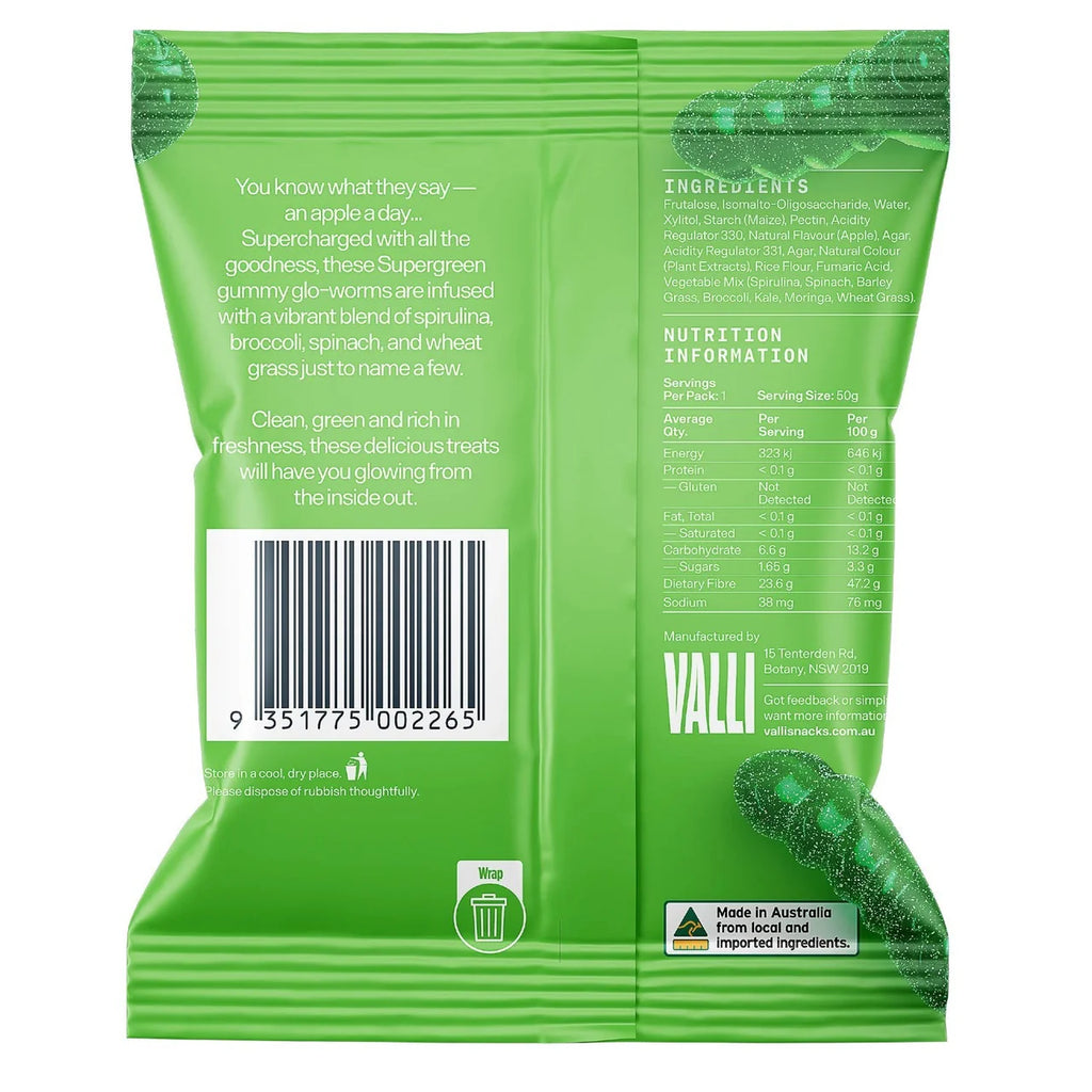 Valli Snacks Sour Apple Super Green Glo-Worms | 50g